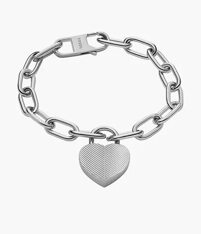 JF04659040 - Fossil Harlow Linear Texture Heart Stainless Steel Station Bracelet For Women - Shop Authentic bracelet(s) from Maybrands - for as low as ₦117500! 