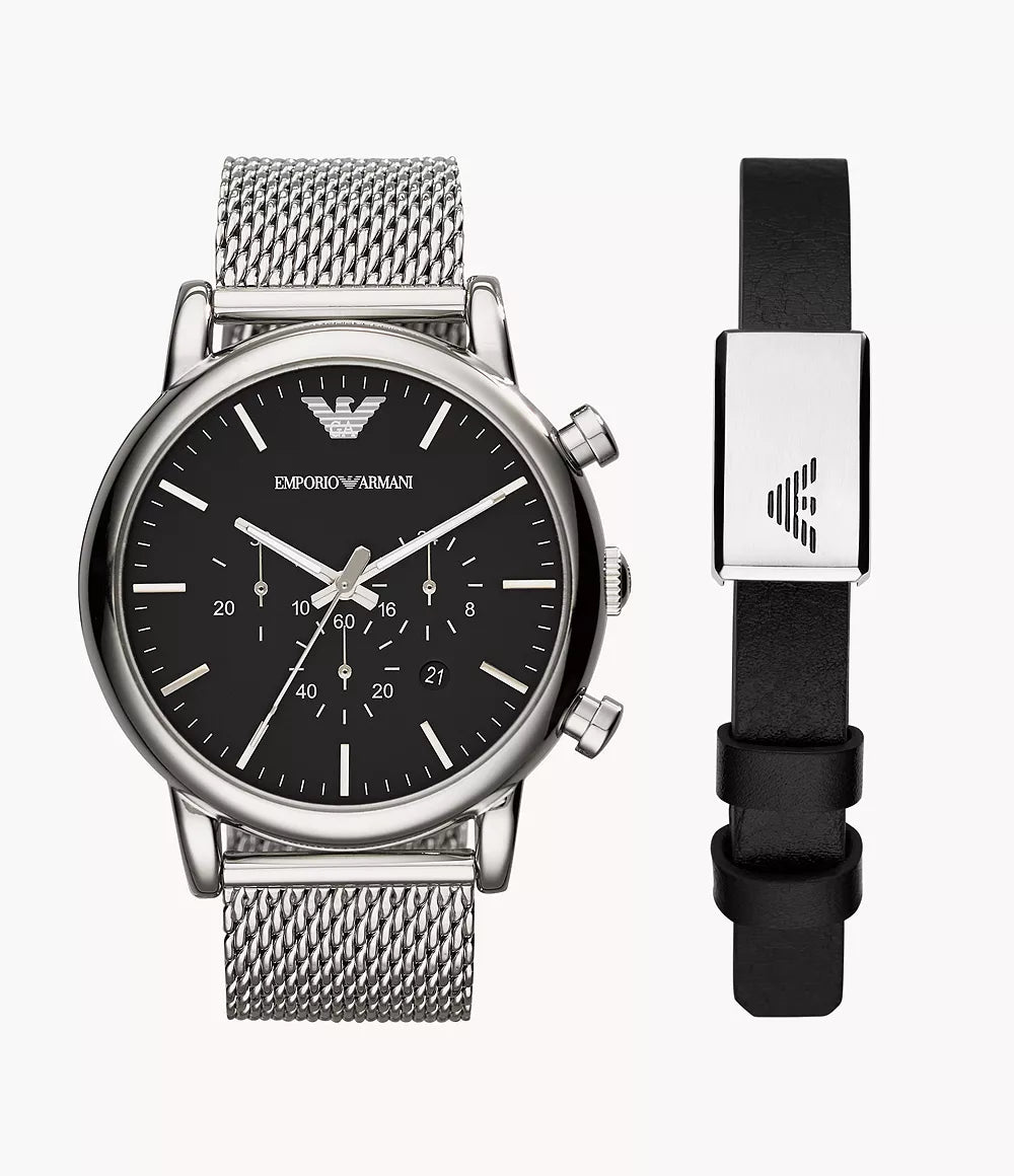 AR80062SET - Emporio Armani Chronograph Stainless Steel Mesh Watch and Bracelet Set - Shop Authentic watch(s) from Maybrands - for as low as ₦550500! 