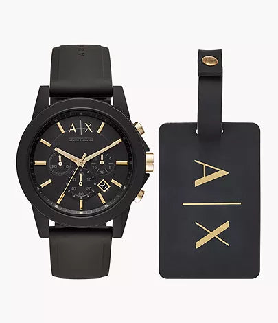 AX7105-Armani Exchange Chronograph Black Silicone Watch and Luggage Tag Gift Set for Men - Shop Authentic watches(s) from Maybrands - for as low as ₦286000! 