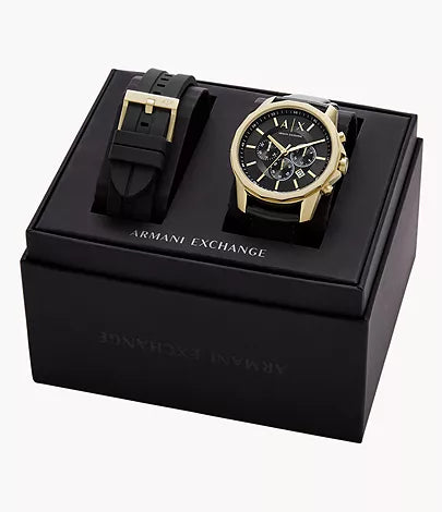 AX7133SET - Armani Exchange Chronograph Black Leather Watch Gift Set - Shop Authentic watch(s) from Maybrands - for as low as ₦371500! 
