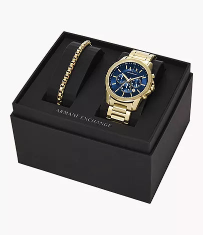 AX7151SET - Armani Exchange Chronograph Gold-Tone Stainless Steel Watch and Bracelet Set - Shop Authentic watch(s) from Maybrands - for as low as ₦422500! 