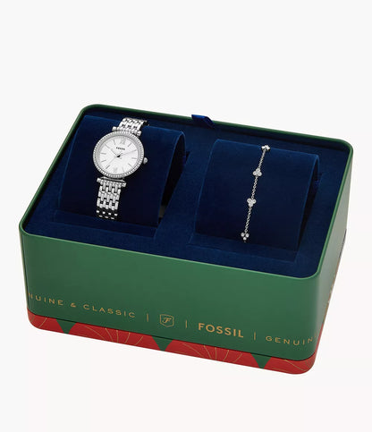 ES5315SET - Fossil Carlie Three-Hand Stainless Steel Watch and Bracelet Box Set - Shop Authentic watch(s) from Maybrands - for as low as ₦346500! 