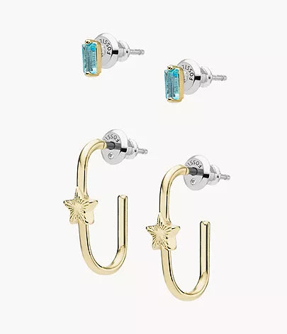 JA7098710-Fossil Stevie All Stacked Up Blue Crystal and Gold-Tone Brass Stud Earring Set for Women - Shop Authentic earrings(s) from Maybrands - for as low as ₦34500! 