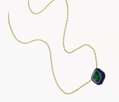 JA7201710-Fossil Candy Jewels Blue Enamel and Green Crystal Chain Necklace for Women - Shop Authentic necklaces(s) from Maybrands - for as low as ₦98000! 