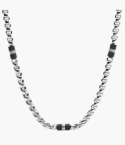 JF03314040-Fossil Black Marble and Stainless Steel Beaded Necklace for Men - Shop Authentic necklace(s) from Maybrands - for as low as ₦76500! 