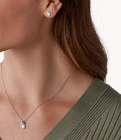 JF03765040-Fossil Mothers Day Mother-of-Pearl Stainless Steel Pendant Necklace and Earrings Set for Women - Shop Authentic earrings(s) from Maybrands - for as low as ₦109500! 