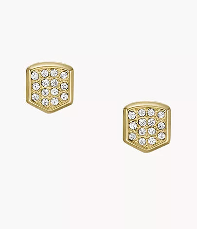 JF04532710-Fossil Heritage Crest Gold-Tone Stainless Steel Stud Earrings for Women - Shop Authentic earrings(s) from Maybrands - for as low as ₦50000! 