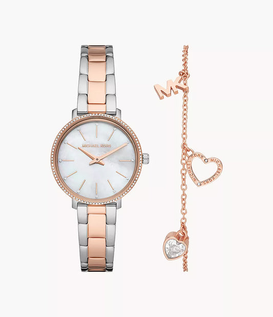 MK1066SET - Michael Kors Pyper Two-Hand Two-Tone Stainless Steel Watch and Brass Bracelet Set - Shop Authentic watches(s) from Maybrands - for as low as ₦491000! 